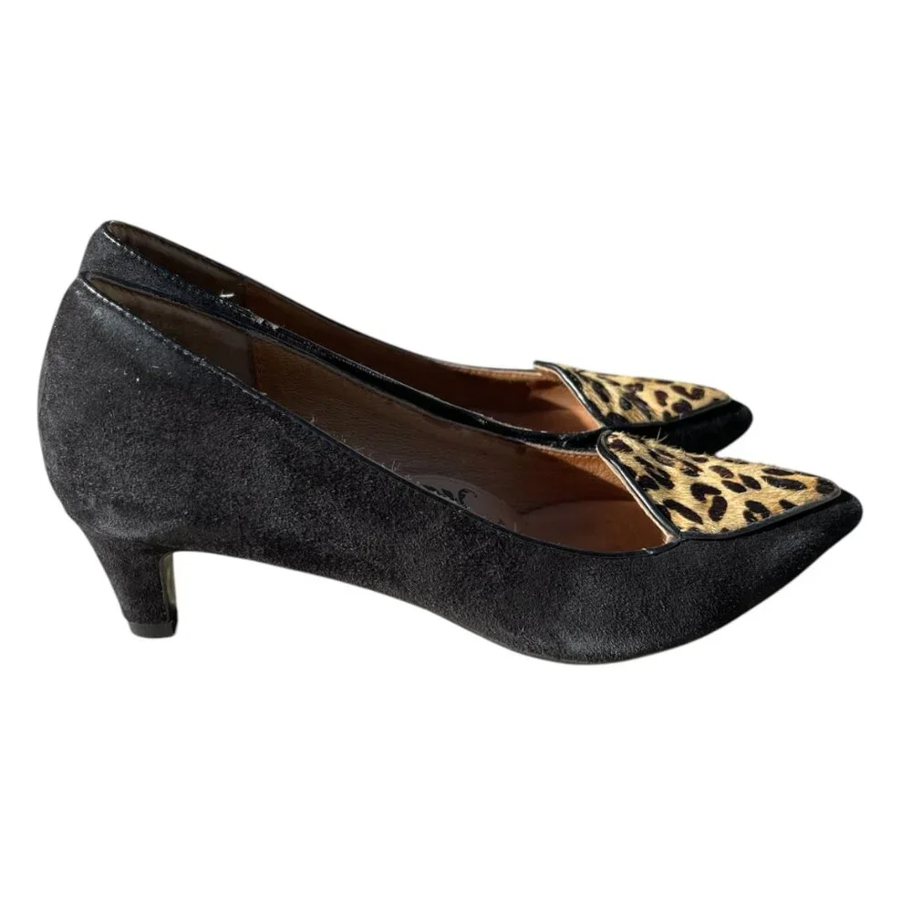 Leopard Calf‎ Hair Animal Print Black Leather Flats Loafers Söfft Sz.7
